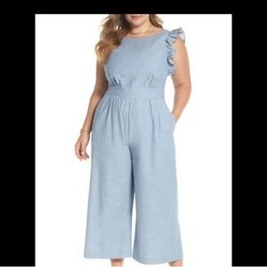 1901 NWT Chambray Jumpsuit Flutter Sleeve Romantic Sweet Girly Flirty Size 16